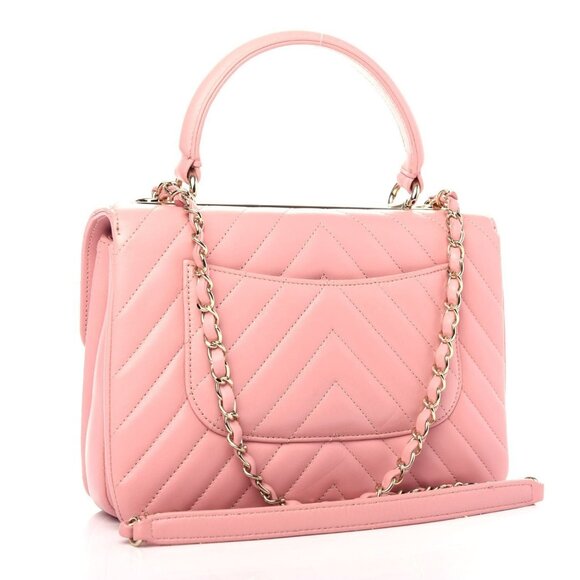 Authentic CHANEL Trendy Chevron Lambskin Quilted Dual Handle Flap Bag Pink Tote - Picture 4 of 11